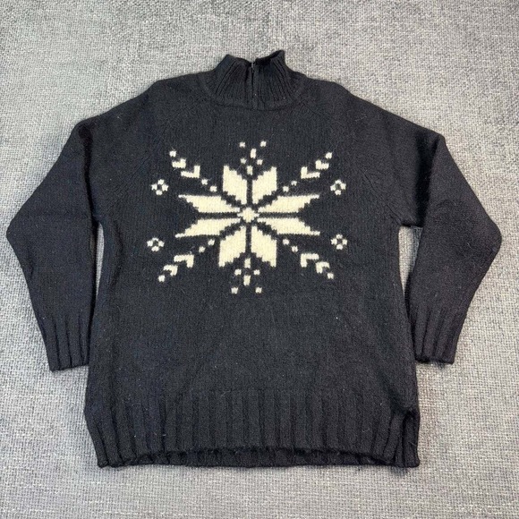 VS Sport Other - VS Sport Snowflake Wool Sweater Unisex Medium Black 90s Vintage Quarter Zip